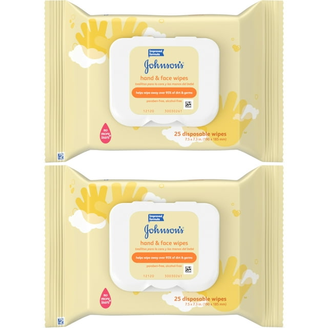 2 Pack Johnsons Baby Hand and Face Wipes, 25-count Each Johnson's