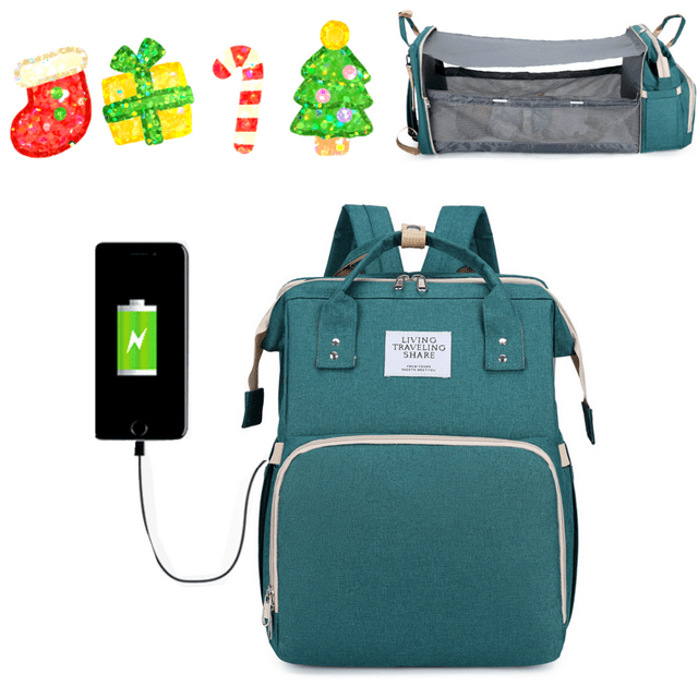 Diaper Bag Backpack with Changing Station for Boys Girl - External usb charging port Large Travel Waterproof Diapers Bag with Stroller Straps, Portable Diaper Changing Bag Threemushroom