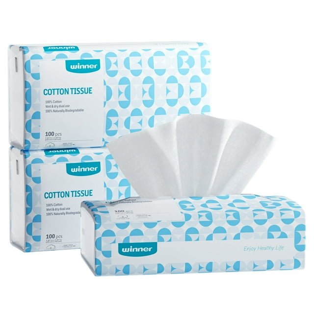 Winner Soft Dry Wipe, Made of Cotton Only, 7.87" x 7.87" 300 Counts Cotton Tissues for Baby Sensitive Skin Visit the Winner Store