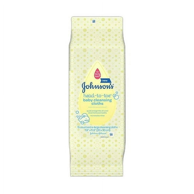 Johnsons Head To Toe Baby Cleansing Cloths, Extra Large 7.8 inc X11.8inc, 15 Ea, 3 Pack Johnson's