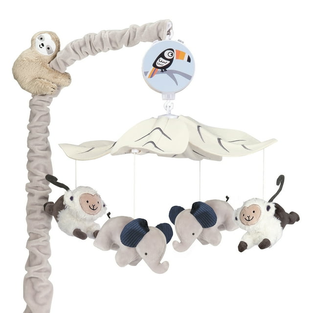 Lambs & Ivy Jungle Party Gray Animals Musical Baby Crib Mobile Soother Toy Lambs & Ivy