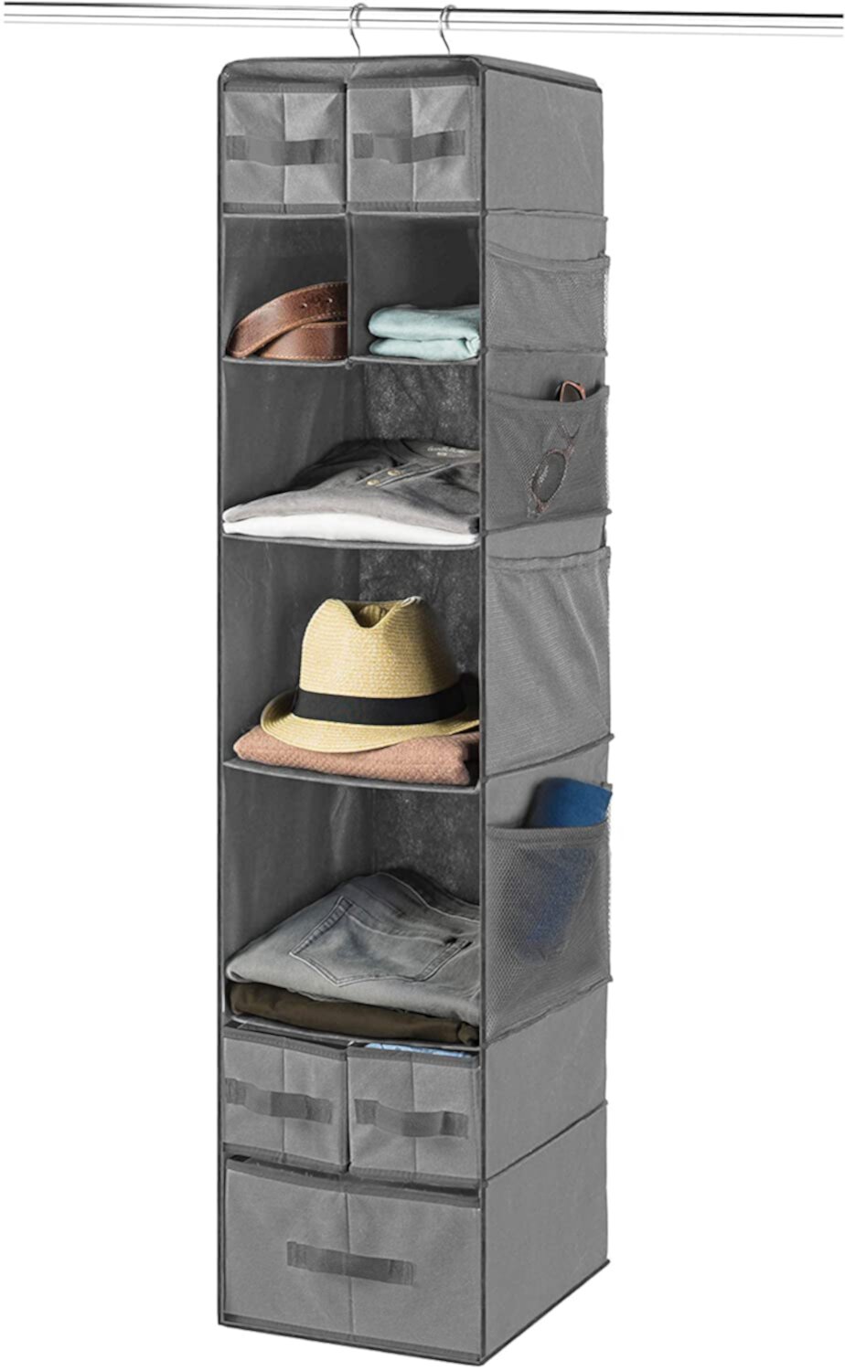 9 Shelf Hanging Closet Organizer with 5 Drawer Organizers, Baby Nursery Closet, Diaper Caddy Organizer, Slotted Storage Baskets, Hanging Drawers, Dorm Room Closet with Foldable Cube Storage Bins Zober