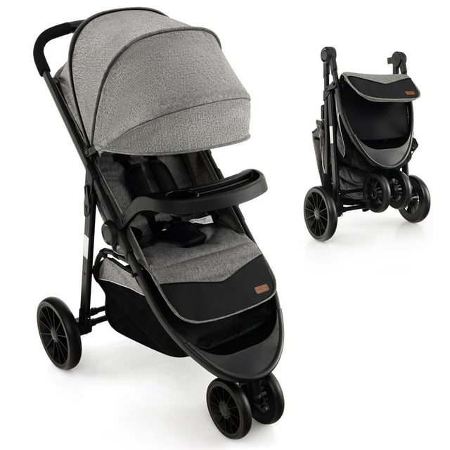 Infans Baby Jogging Stroller Jogger Travel System w/Adjustable Canopy for Newborn Grey INFANS