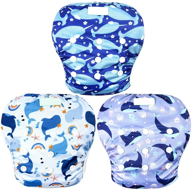 Wegreeco Baby & Toddler Snap One Size Adjustable Reusable Baby Swim Diaper (Whale, Small, 3 Pack) Small (Pack of 3) Whale Wegreeco