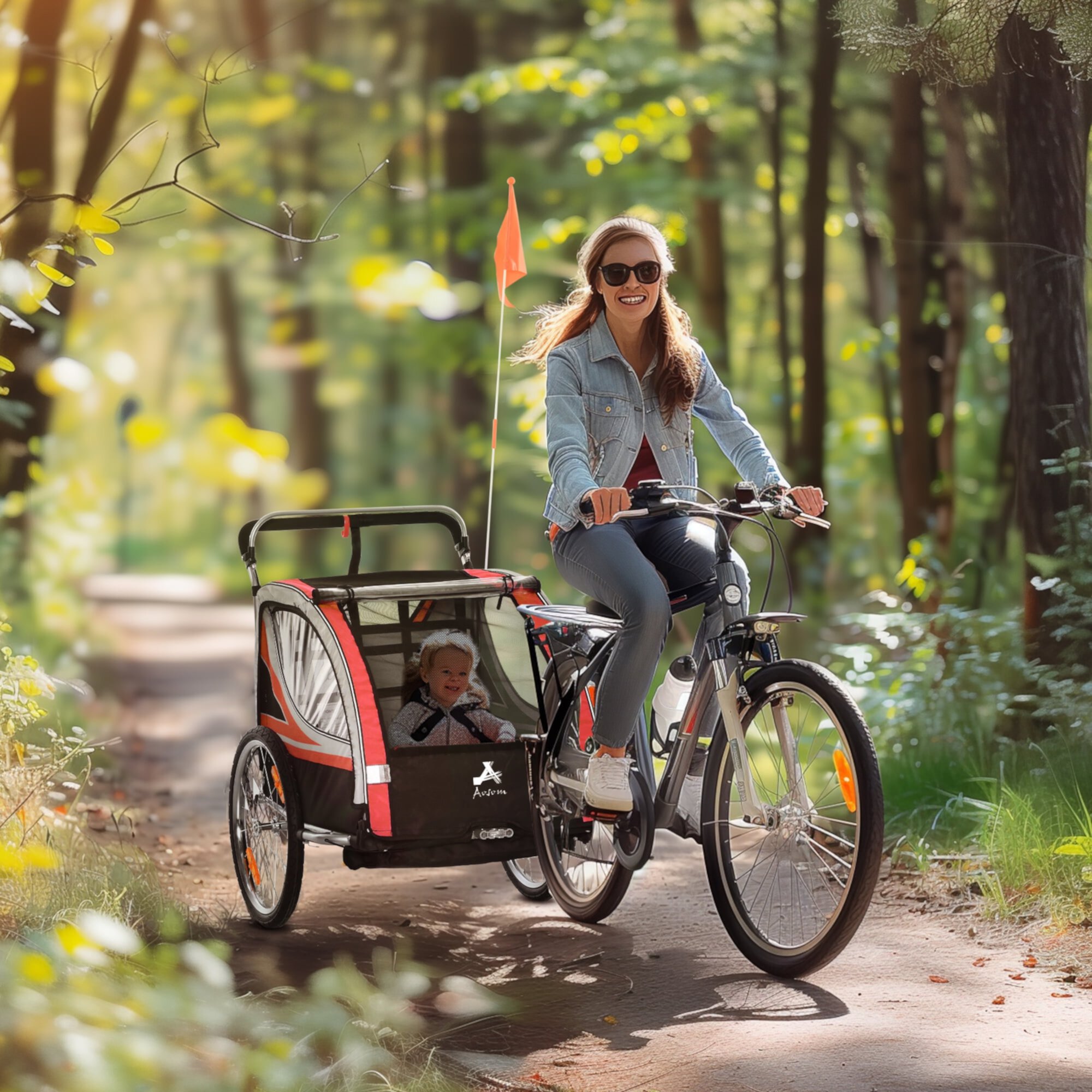 Aosom Baby Bike Trailer for Kids 2 Seater, Bike Stroller, Red Aosom