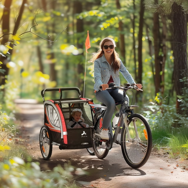 Aosom Baby Bike Trailer for Kids 2 Seater, Bike Stroller, Red Aosom