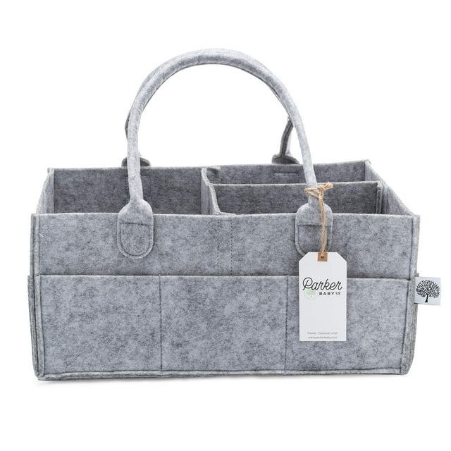 Parker Baby Felt Diaper Caddy - Gray Nursery Storage for Diapers - Large Parker Baby