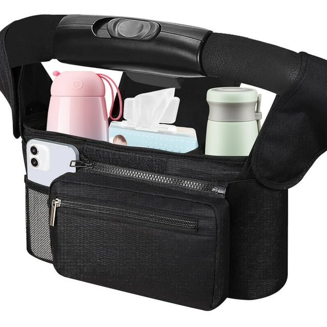 Universal Stroller Organizer Non Slip Straps Stroller Caddy with Insulated 2 Cup Holder-Detachable Phone Bag & Shoulder Strap,Fits for Stroller Like Uppababy,Baby Jogger and Pet Stroller,Black Visit the BUSATIA Store