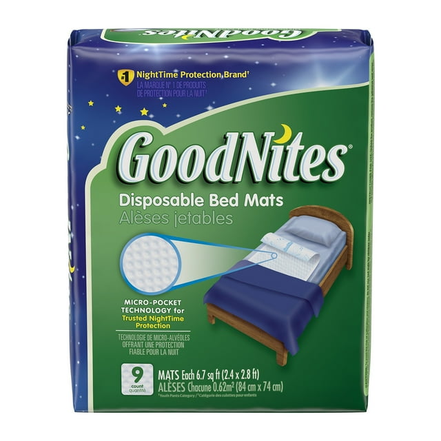 Goodnites Disposable Bed Mats for Bedwetting, 2.4 x 2.8 ft, 36 Ct (4 Packs of 9) GoodNites