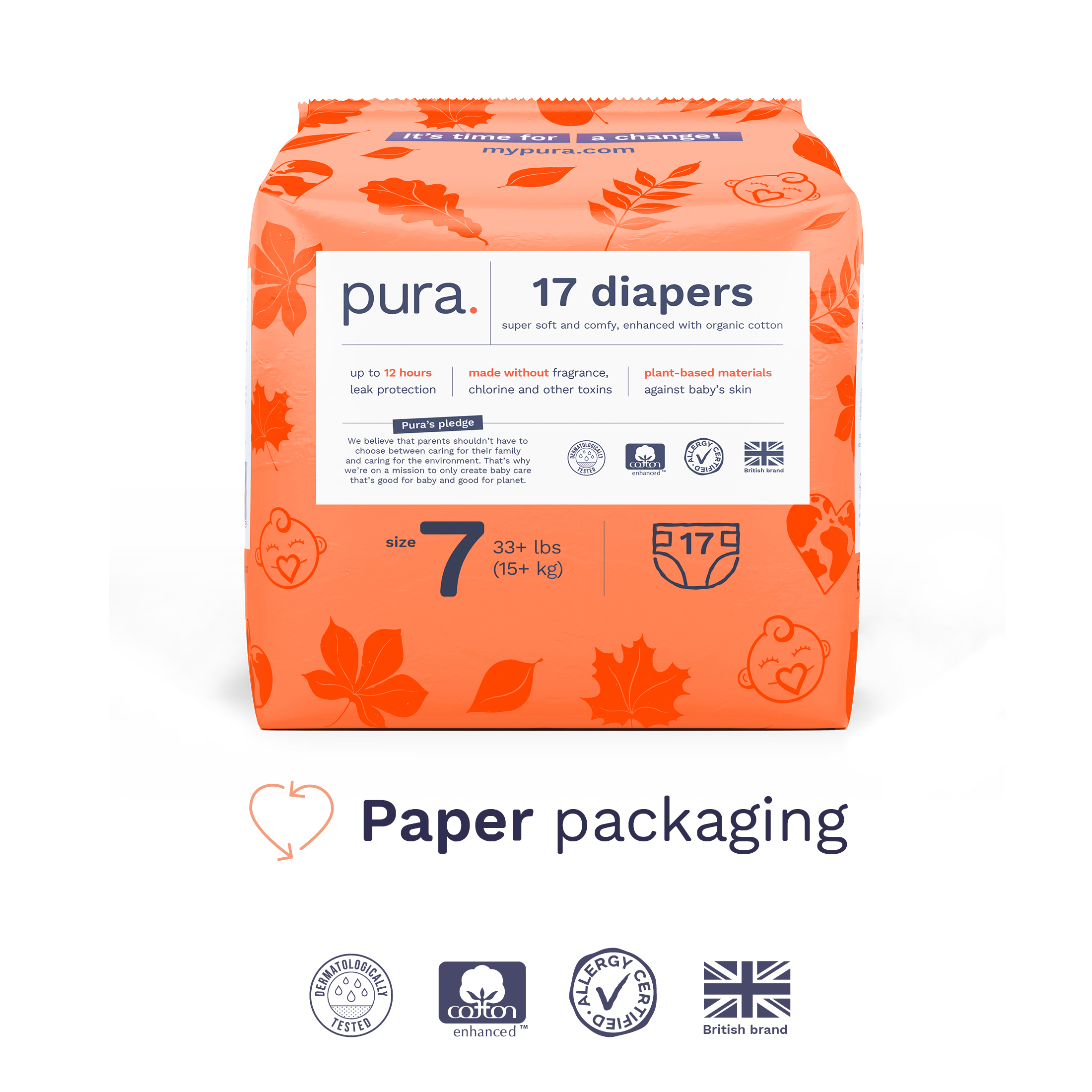 Pura Sensitive Soft Sustainable Baby Diapers Size 7, 17 Count (Choose Your Size and Count) Visit the Pura Store