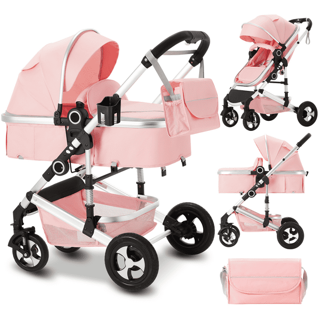 AILEEKISS 2 in 1 Convertible Baby Stroller, Unisex Folding Infant Newborn Bassinet Pram, Pink AILEEKISS