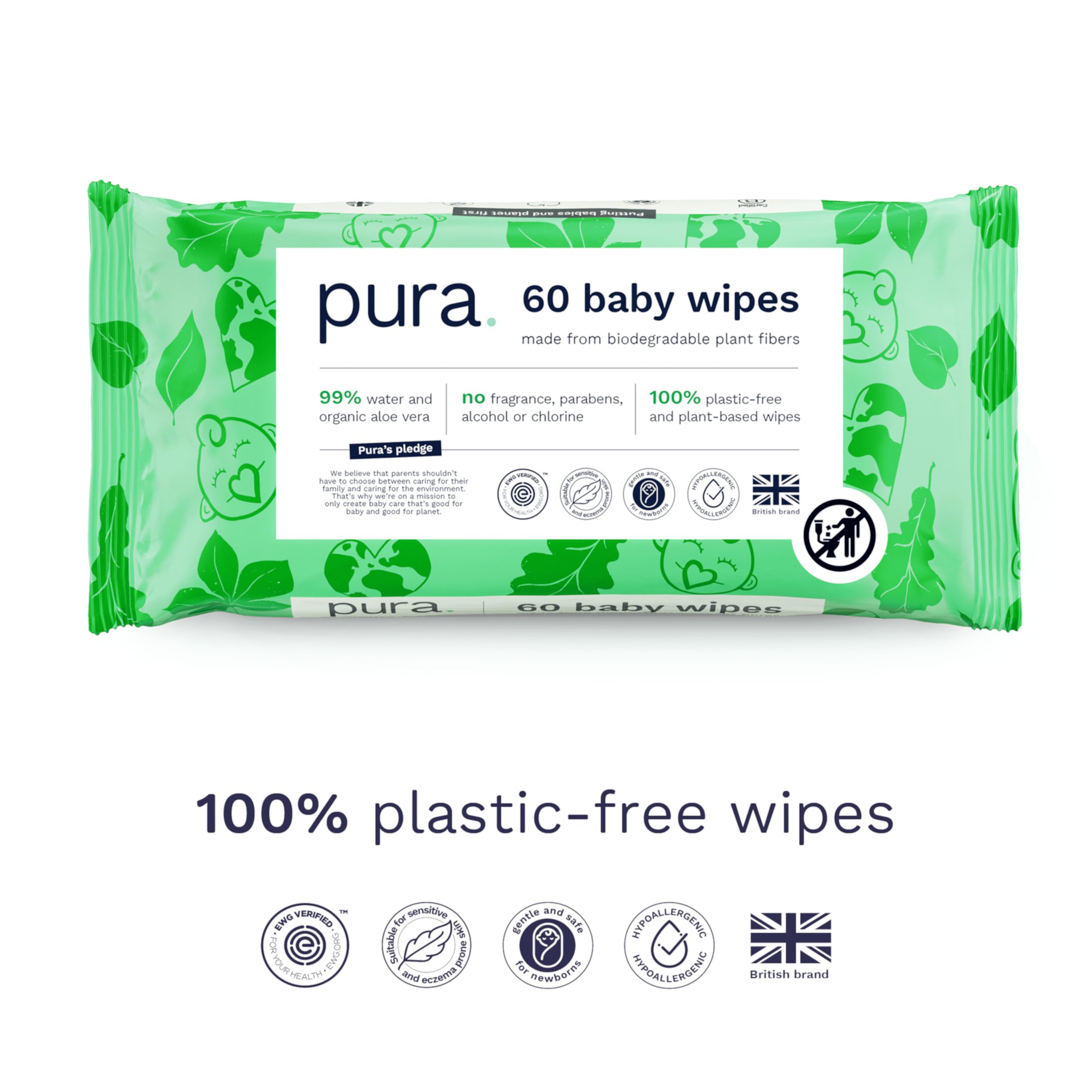 Pura Baby Wipes, Fragrance Free, Sensitive, EWG Verified, Plant-Based, 600, Choose Your Count Visit the Pura Store