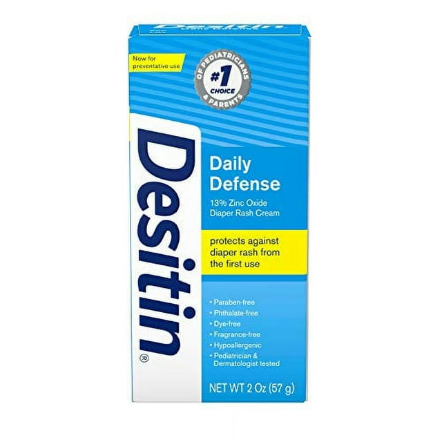 Desitin Daily Defense Baby Diaper Rash Cream with 13% Zinc Oxide Barrier Cream to Treat, Relieve & Prevent Diaper Rash, Hypoallergenic, Dye-, Phthalate- & Paraben-Free, Travel Size, 2 oz Desitin