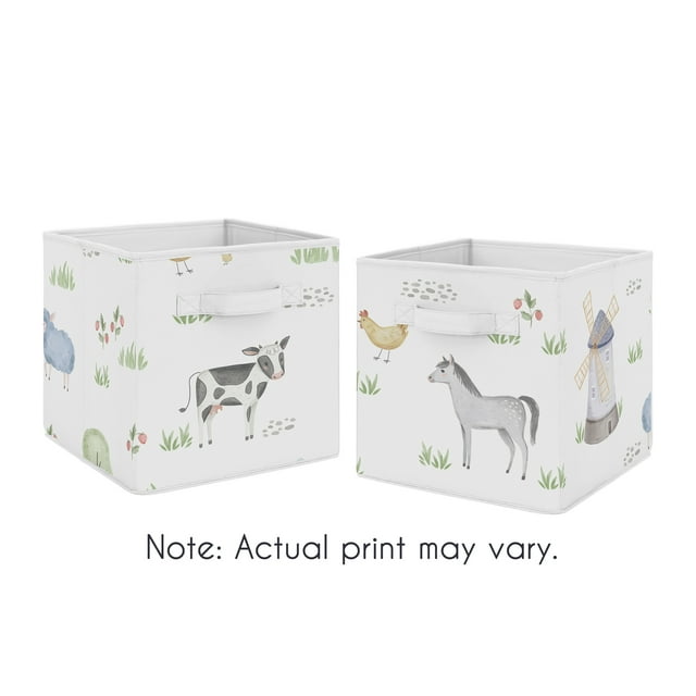 Sweet Jojo Designs Farm Animals Foldable Fabric Storage Cube Bins Boxes Organizer Toys Kids Baby Childrens - Set of 2 - Watercolor Farmhouse Horse Cow Sheep Pig Sweet Jojo Designs