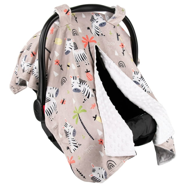 Top Tots Deluxe Minky Car Seat Canopy for Infant, Zebra on Tan, Unisex Top Tots