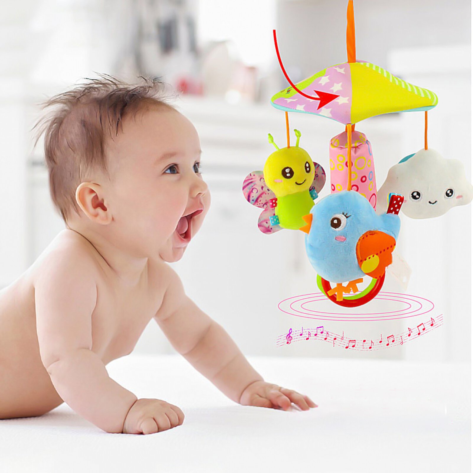 SPRING PARK Baby Crib Bed Bell Cot Bell Umbrella Hanging Rotating Rattle Gifts Toy SPRING PARK