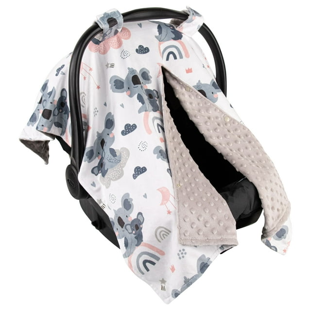 Top Tots Deluxe Minky Car Seat Canopy for Infant, Koala Rainbow, Unisex Top Tots