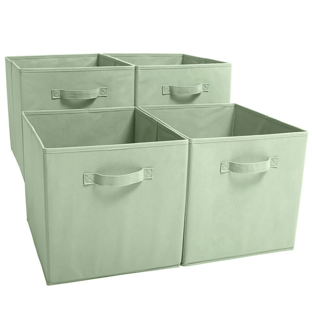 EZOWare Set of 4 Foldable Fabric Basket Bins, Collapsible Storage Organizer Cube 10.5 x 10.5 x 11 inch for Nursery, Playroom, Kids, Living Room - (Kale Green) EZOWare