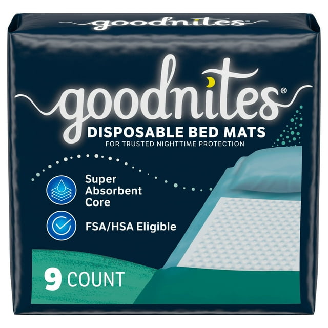 Goodnites Disposable Bed Pads for Bedwetting, 2.4 x 2.8 ft, 9 Ct GoodNites