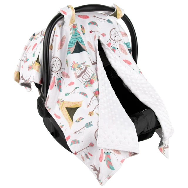 Top Tots Deluxe Minky Car Seat Canopy for Infant, Teepee Arrow Dreamcatcher, Unisex Top Tots