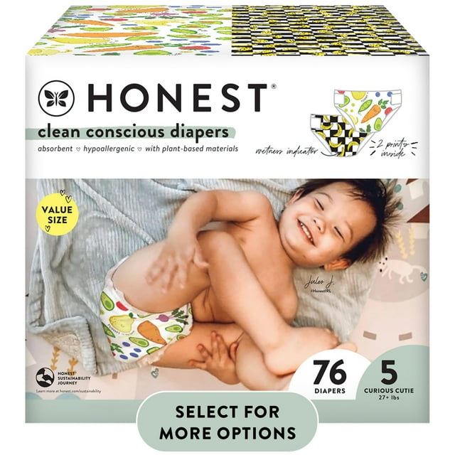 The Honest Company, Clean Conscious Disposable Baby Diapers, So Bananas & So Delish Prints, Size 5, 76 Count (Select for More Options) The Honest Company