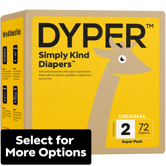 DYPER Simply Kind Diapers, Remarkably Soft, Size 2, 72 Count (Select For More Options) DYPER