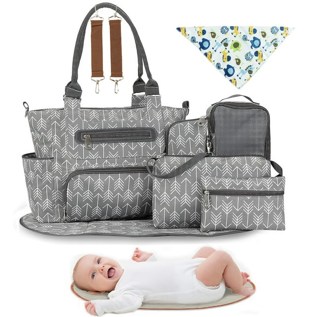 iMounTEK 8PCS Diaper Bag Tote Set, Baby Bags for Mom, Dark Grey Imountek