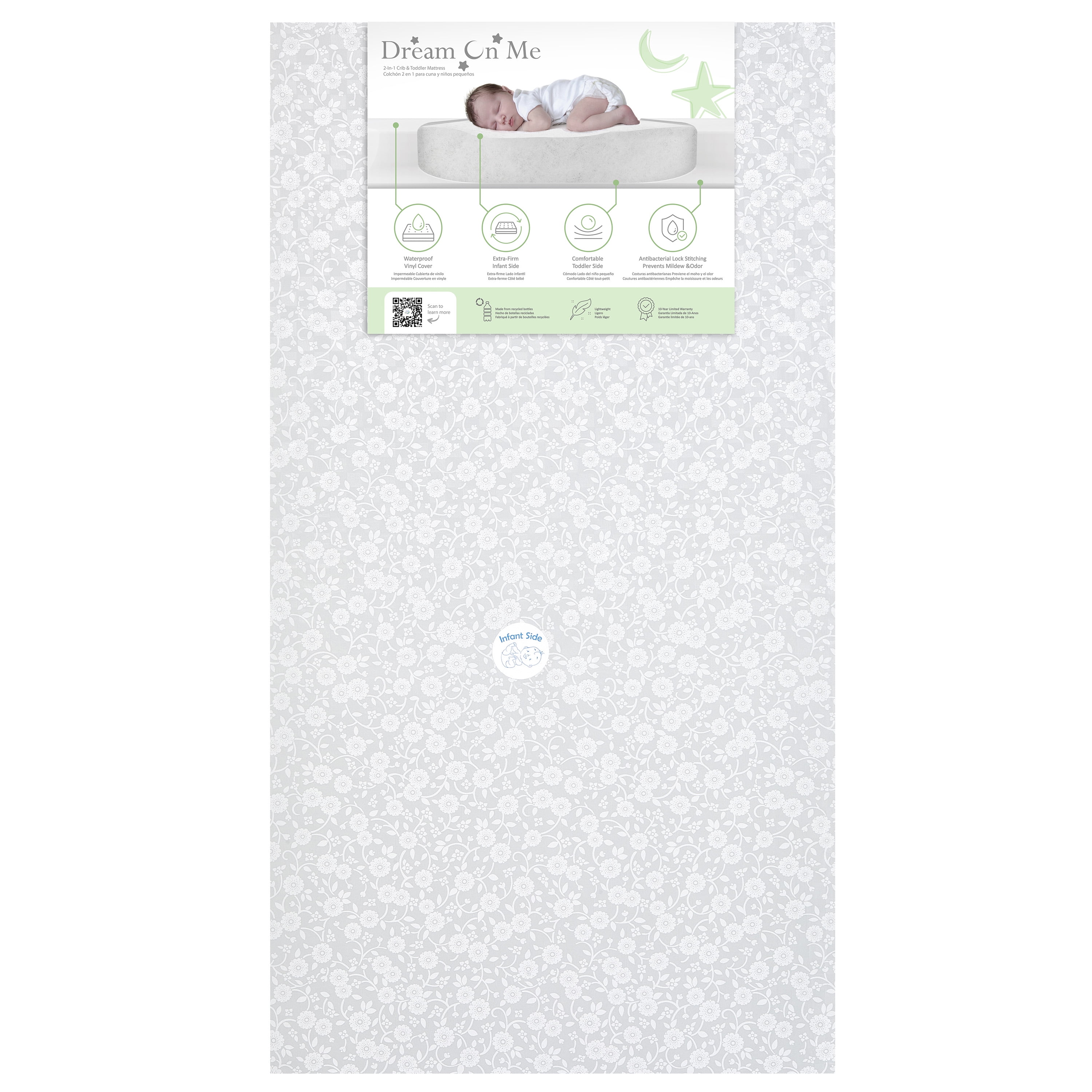 Dream on Me Orthopedic Firm Fiber Dual-Sided Crib & Toddler Mattress, Greenguard Gold Certified, 15 Years Warranty, Grey Embossed Dream On Me