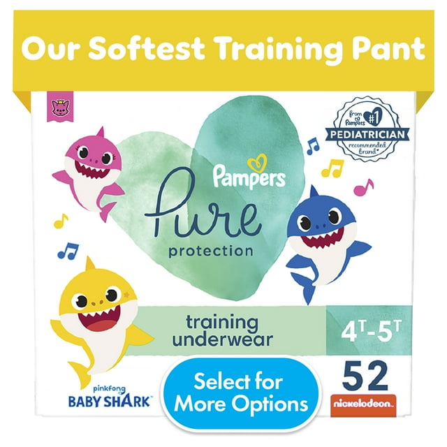 Pampers Pure Pants Baby Shark Toddler Training Pants 4T/5T, Unisex, 52 Ct (Select for More Options) Pampers