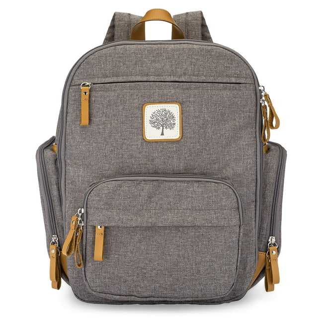 Parker Baby Diaper Backpack - Unisex Full Zip Diaper Bag with Insulated Pockets - Gray Parker Baby