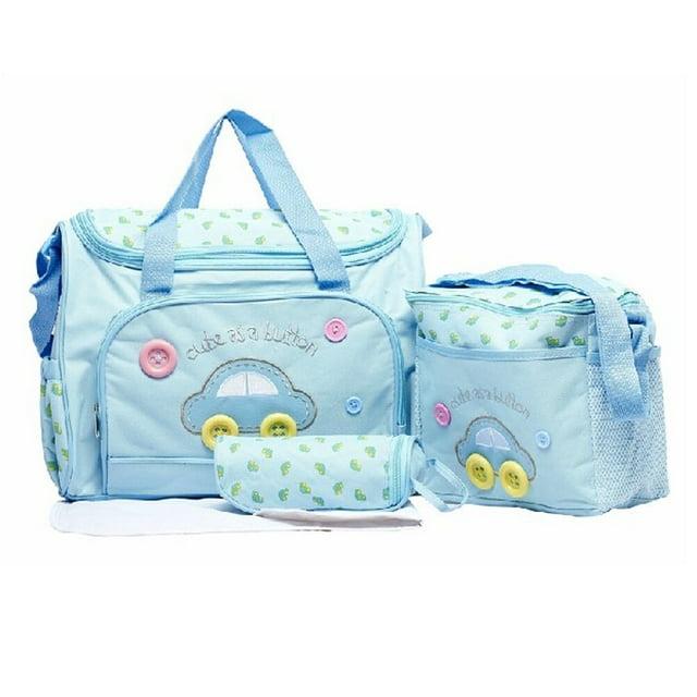 Baby diaper bag 4-in-1 Multi-function Car Pattern Large Capacity Baby Diaper Nappy Changing Pad Travel Mummy Bag Tote Handbag Set (Sky-blue) Homemaxs