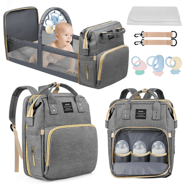 Diaper Bag Backpack, Multifunctional Baby Diaper Bags with Changing Station &Foldable Crib, Large Capacity Baby Bag for Boys Girls w/ USB Charging Port&Stroller Strap, Mom Gifts Baby Essentials(Gray) Cshidworld