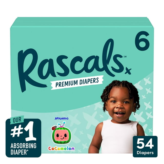 Rascals Premium Diapers CoComelon Edition Size 6, 54 Count (Select for More Options) Rascals