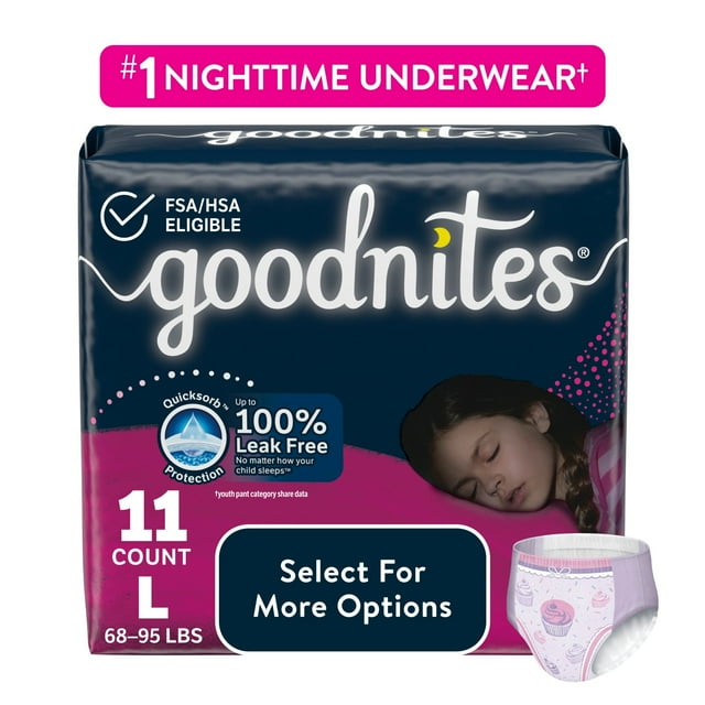 Goodnites Bedwetting Underwear for Girls, L (68-95 lbs), 75 Ct (Select for More) GoodNites