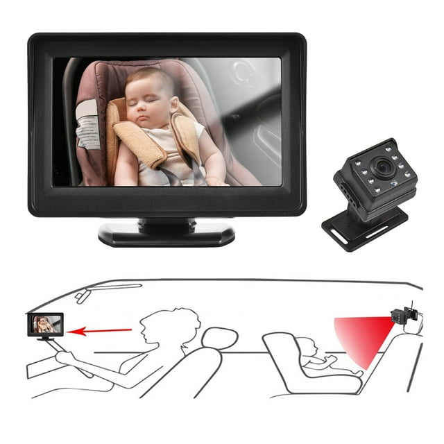 Kisdream Baby Car Mirror, Baby Car Back Seat Camera Monitor with Night Vision, 720P 4.3” Wide View Rear Facing Car Seat Camera, Safety Baby Car Camera Monitor for Newborn Children Infants Kisdream