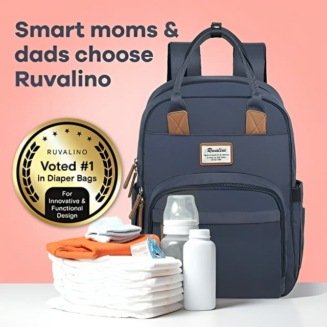 RUVALINO Baby Diaper Bag Backpack, Waterptoof Large Multifunctional Travel Bag with Extra Durable Fabric and Foldable Changing Pad include , Navy Blue Ruvalino