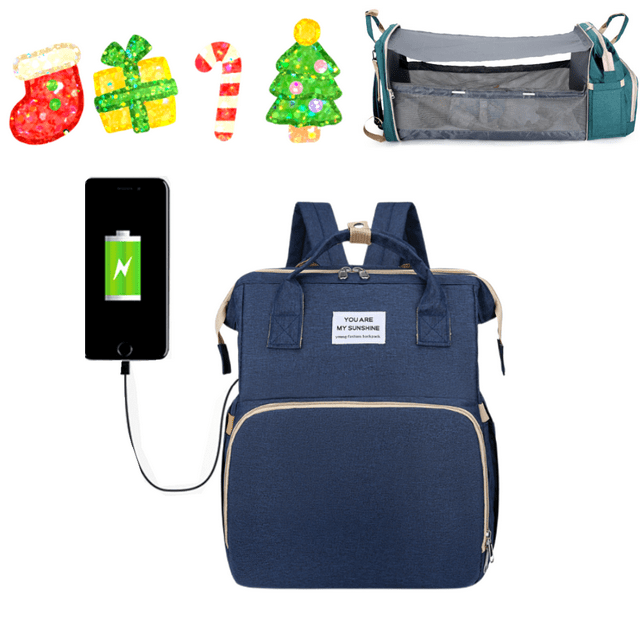 Threemushroom Diaper Bag Backpack with Changing Station for Boys Girl - External usb charging port Large Travel Waterproof Diapers Bag with Stroller Straps, Portable Diaper Changing Bag Blue Threemushroom