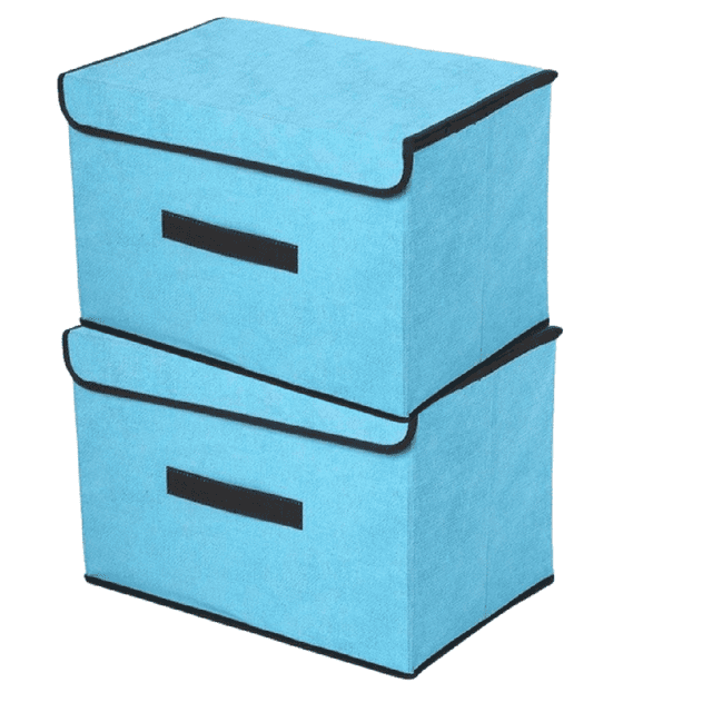 Large Collapsible Storage Boxes 2 Pack, TRIANU Fabric Storage Baskets Washable, with Lids and Handle for Home Bedroom Closet Office, Blue Trianu