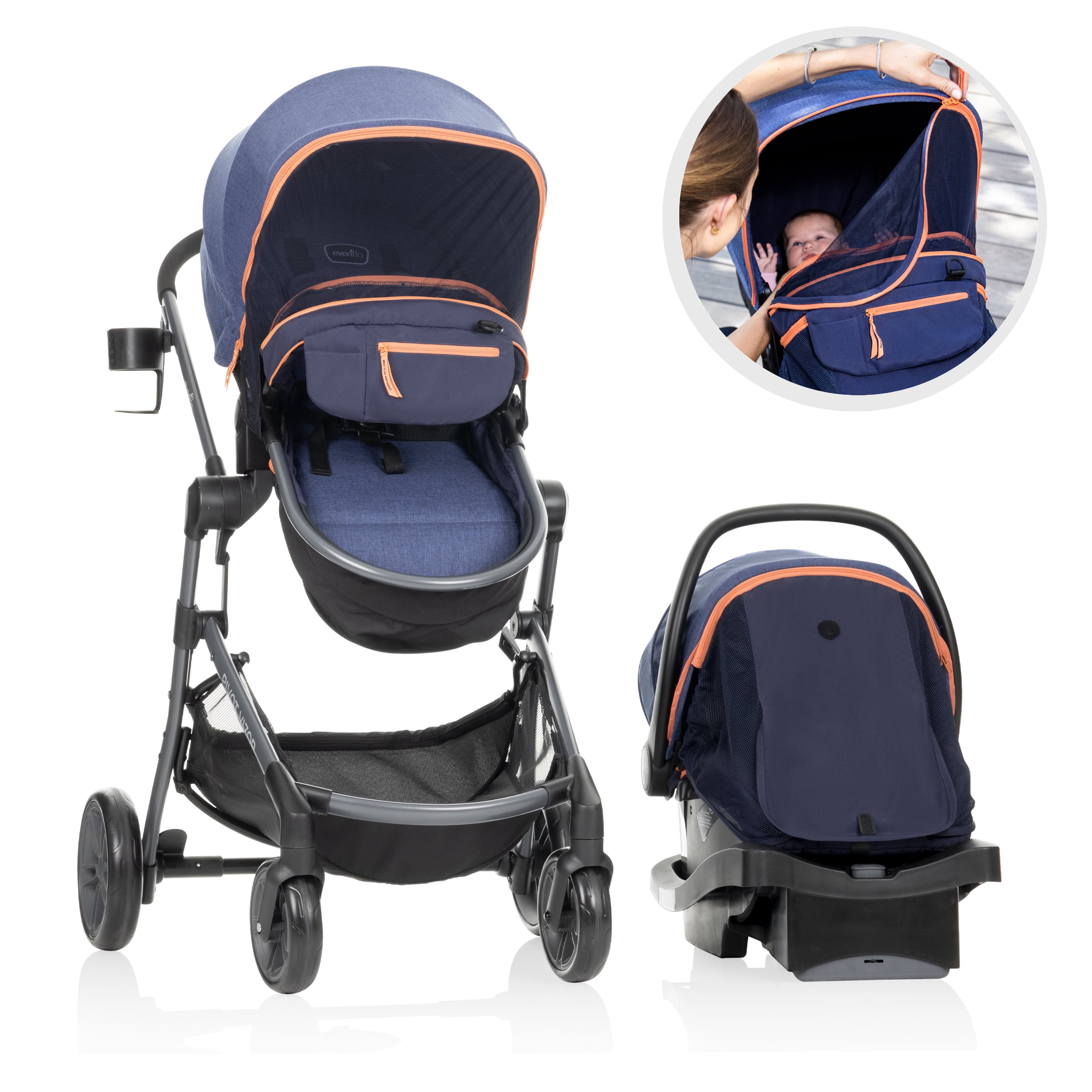 Pivot Vizor Travel System with LiteMax Infant Car Seat (Promenade Blue) Evenflo