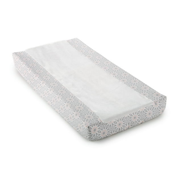 Levtex Baby - Imani Diaper Changing Pad Cover - Fits Most Standard Changing Pads - White Plush, Pink and Grey Medallions - Nursery Accessories - Plush Levtex Home