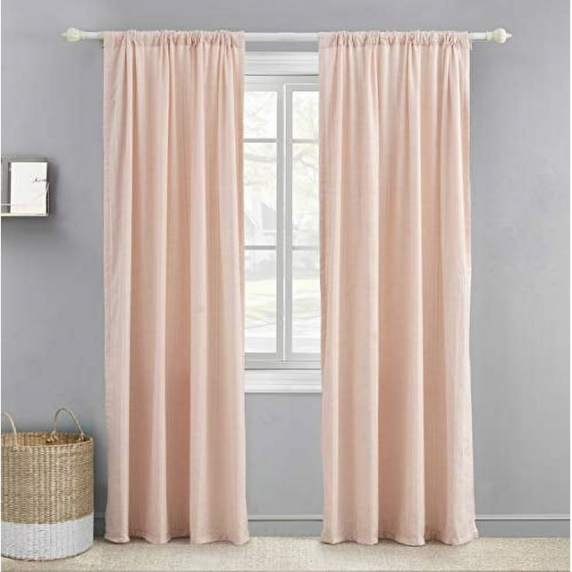 Levtex Home - Pink Herringbone Drape Panel - Window Panel with Rod Pocket - One Curtain Panel 84 inch Length - Pink - 90% Cotton/10% Polyester - Lined Levtex Home