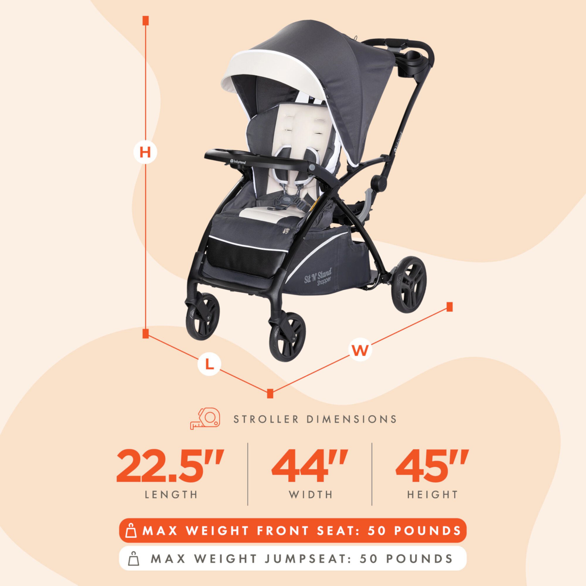 Open Box Sit N' Stand 5 in 1 Shopper Stroller with Canopy and Basket, Magnolia Visit the Baby Trend Store