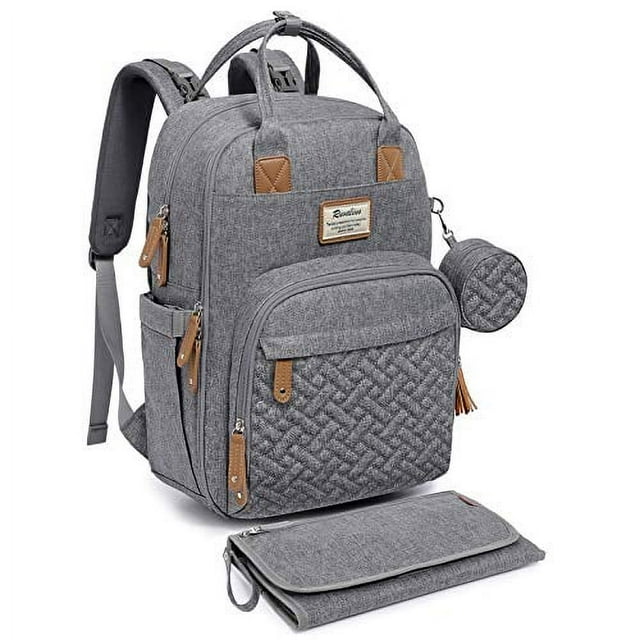 RUVALINO Diaper Bag Backpack - Large Multifunctional Travel Bag (Light Gray) Ruvalino