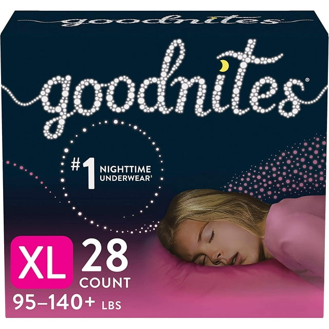 Goodnites Nighttime Bedwetting Underwear, Girls' XL (95-140 lb.), 28 Ct GoodNites