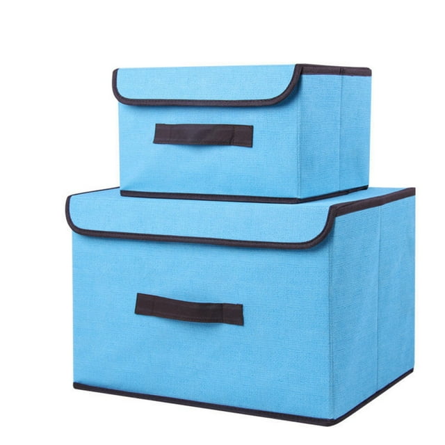 TRIANU Fabric Storage Bins with Lids Closet Organizers Foldable Cubes Basket with Handles for Home, 2 Pack Blue, Large+Small Trianu