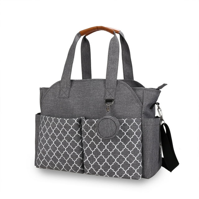 MOMIGO Changing Station Included Adjustable Shoulder Straps Insulated Pockets Zipper Pockets Waterproof Stylish Tote Diaper Bag, Gray MOMIGO