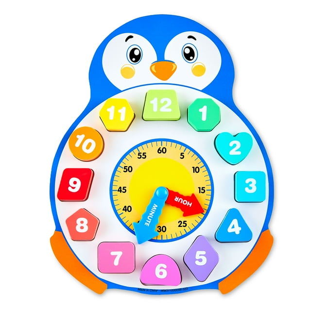 Spark Create Imagine Wooden Penguin Clock Puzzle, 13 Pieces, Baby and Toddler Toys Spark Create Imagine