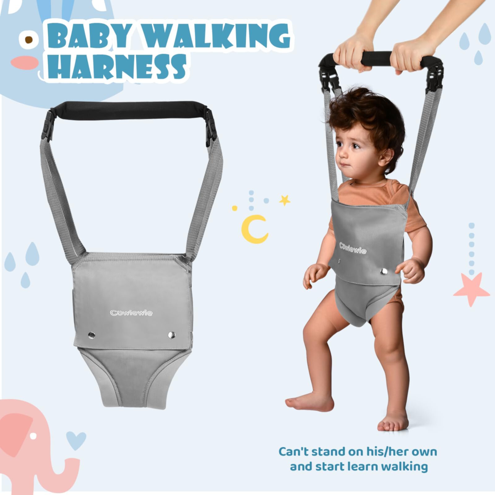 2 in 1 Baby Door Jumper, Adjustable Strap and Seat for 6-24 Months Infant Toddler, Grey Cowiewie