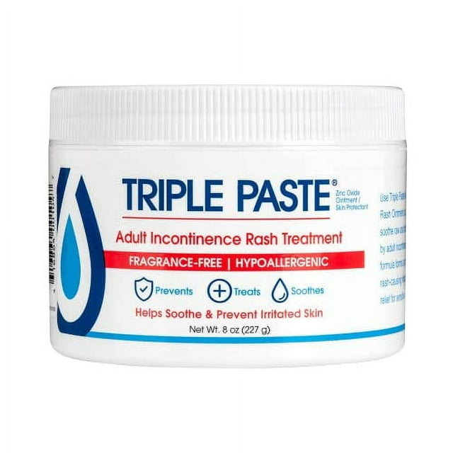 Triple Paste Adult Incontinence Rash Treatment - 8 oz Jar - Diaper Rash Ointment for Adults Treats, Soothes and Prevents Skin Irritation with a Fragrance-Free, Hypoallergenic Formula Triple Paste