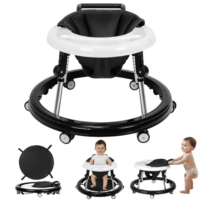 HARPPA Foldable Baby Walker for Babies 6-24 Months, Anti-Rollover, Seat and Height Adjustable, Black Visit the HARPPA Store